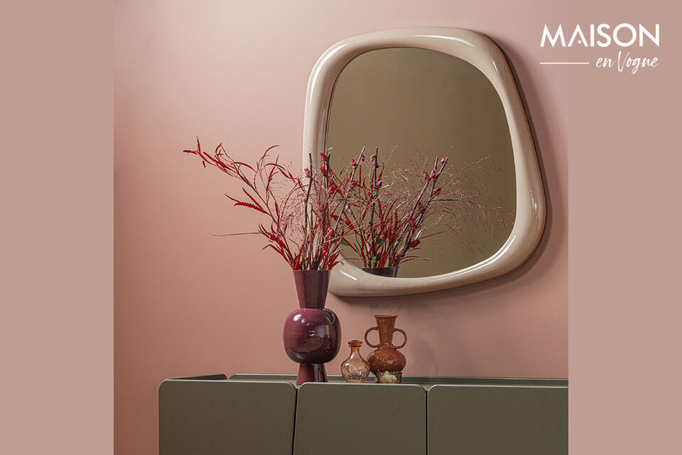 Miroir moderne Avec cadre couleur sable De taille g&eacute;n&eacute;reuse H 90 cm x L 90 cm x P 5