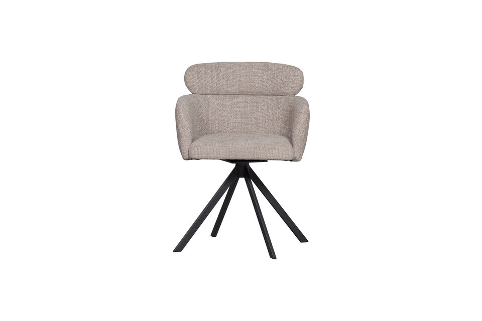 La chaise de salle a manger est revetue d\'un tissu tisse et possede un pietement fin en metal noir
