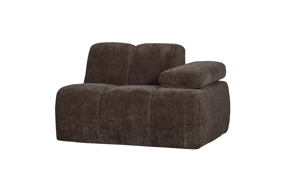 1-Seater Sofa Element Right Arm Brown Rib Fabric MOJO Woood