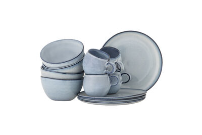 12-delige ontbijtset van blauw steengoed Sandrine