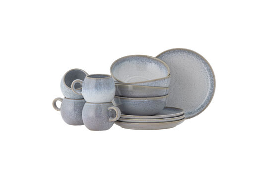 12-piece breakfast set in blue stoneware Paula Clipped