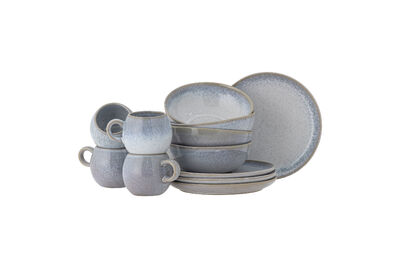 12-piece breakfast set in blue stoneware Paula