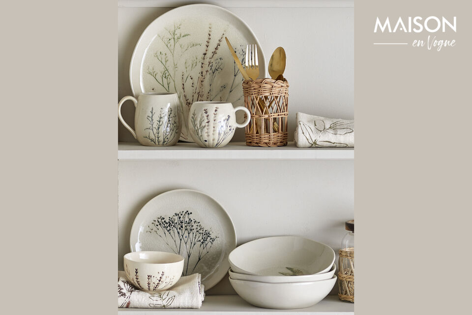 The fine, crackled design adds a textural dimension to the beige base