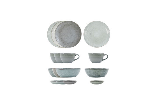 16-teiliges Brunch-Set aus Steinzeug Grau und Blau Rustic ohne jede Grenze