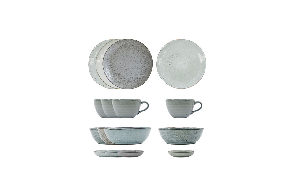 16-teiliges Brunch-Set aus Steinzeug Grau und Blau Rustic House Doctor