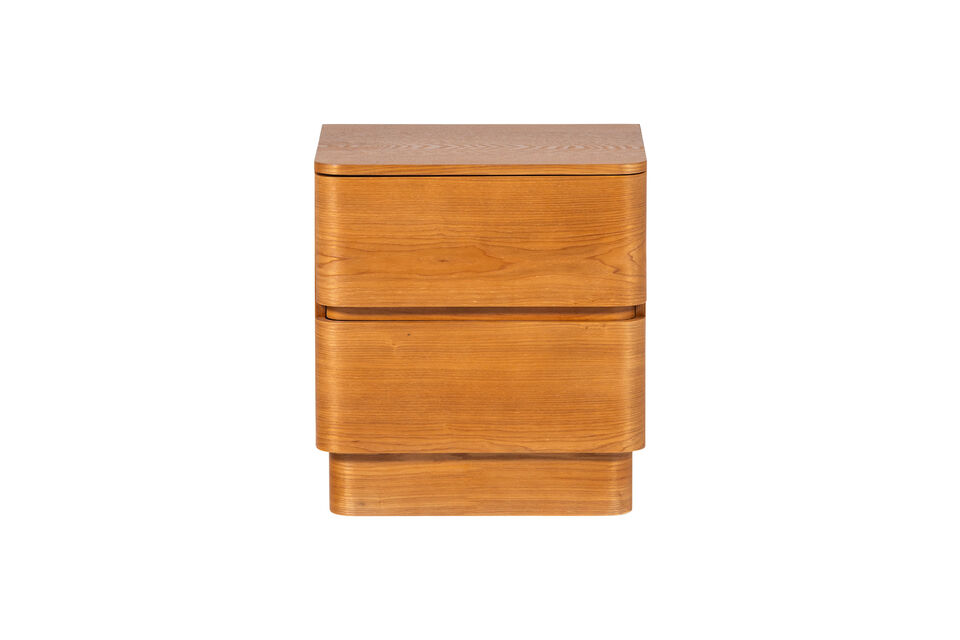 This brown chest of drawers combines functionality with an inviting look that immediately gives