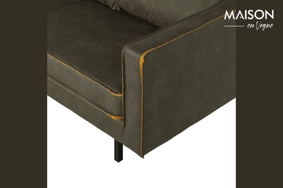 This 2-seater sofa has a stylish appearance in a cool army green and offers wonderfully firm