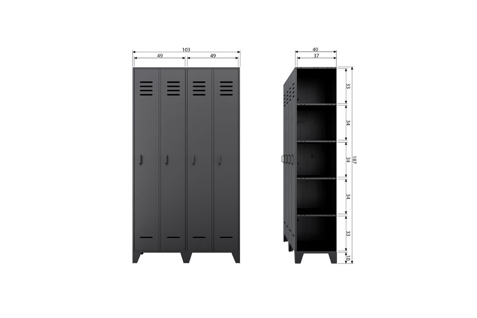 2-türiger Spindschrank aus Kiefer schwarz STIJN - 6