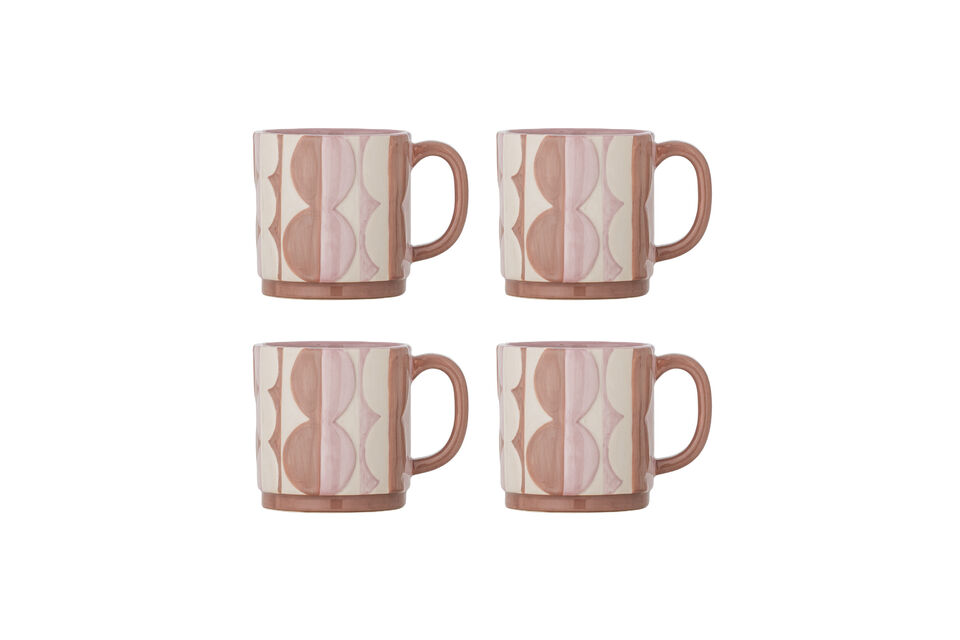 4er-Set Becher aus Steingut rosa Saul Bloomingville