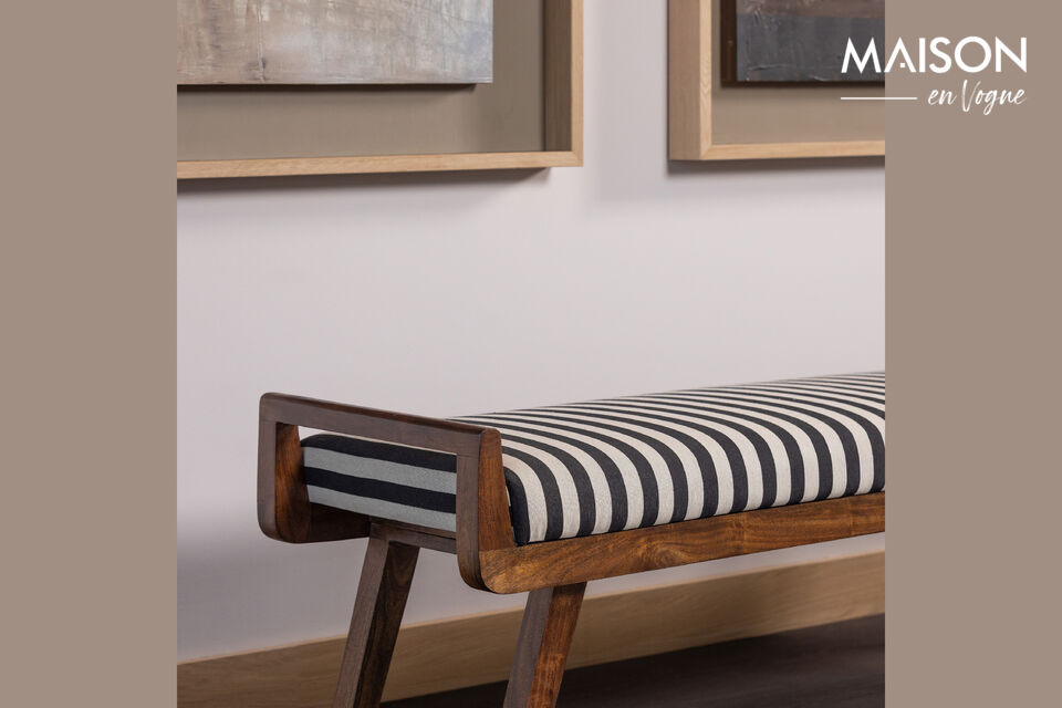 Design &eacute;l&eacute;gant Bois d\'acacia avec tissu ray&eacute; noir/blanc Aspect plein de