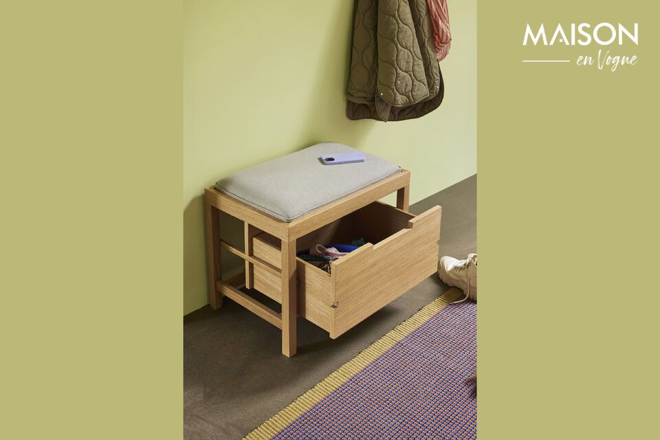 Banc avec rangement en bois et tissu gris Bifi Hübsch