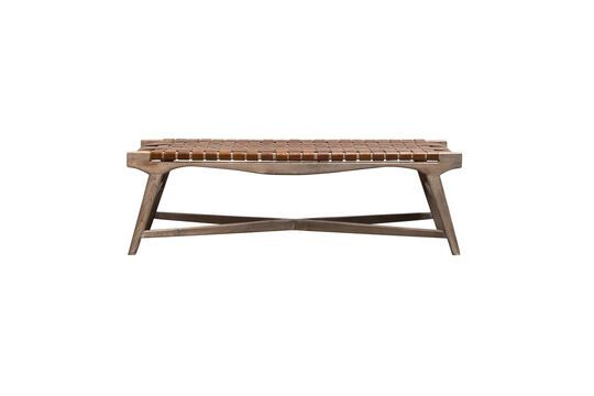 Banc en bois et cuir marron tressé Hemingway