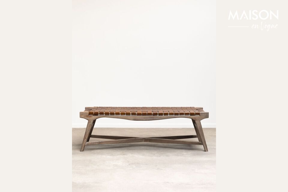 Banco de madera y cuero marrón trenzado Hemingway Chehoma
