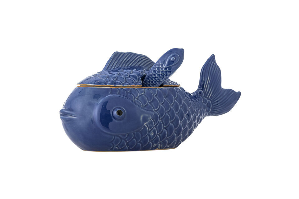 Barattolo con coperchio e cucchiaio L35,5xH15,5 cm in gres blu Hiro - 6
