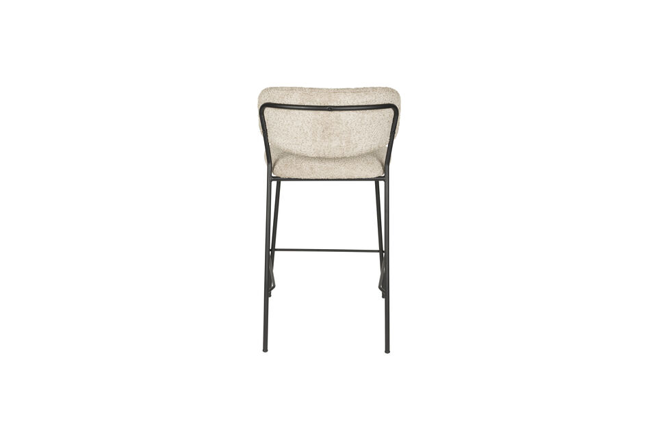 Comfortabele barkruk met zachte beige bouclé stof en strak zwart design