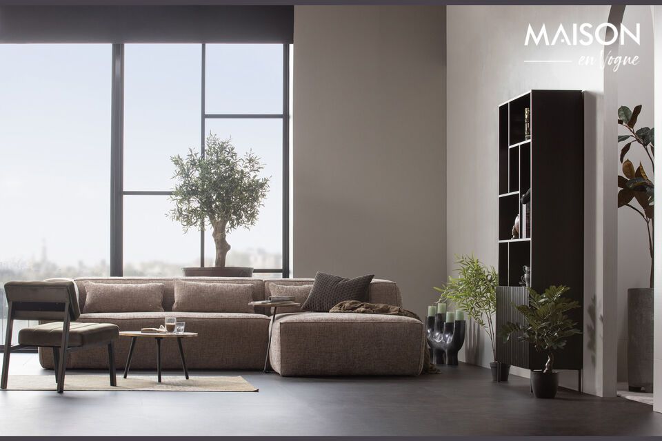 5 seater corner sofa in Bean fabric, light grey, noble and resistant
