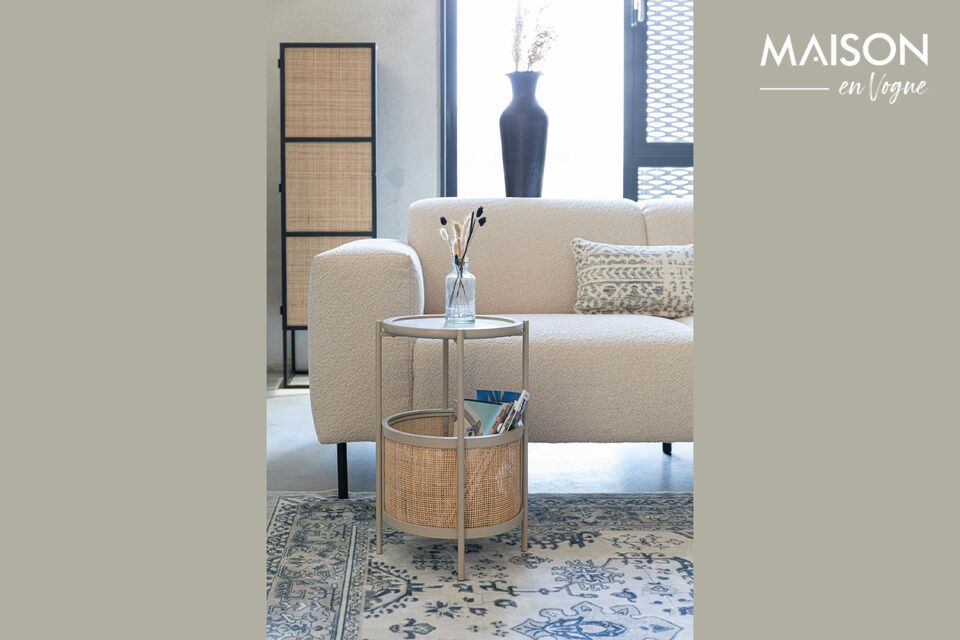 Renew the ambience of your interior space with the elegant simplicity of our beige rattan side table