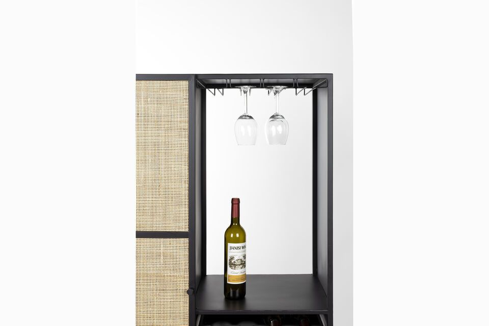 It features a hinged door with magnetic closure, opening onto two spacious shelves