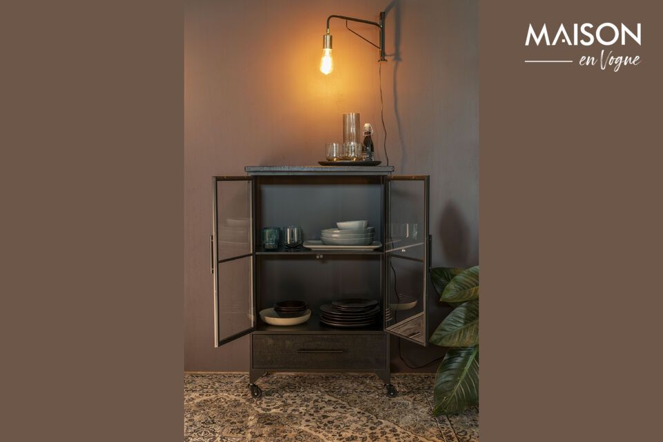 Explore functional elegance with the Ferre Black Wood Showcase