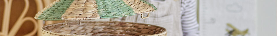 Benadrukte materialen Bobo Basket met Deksel, Nature, waterhyacint