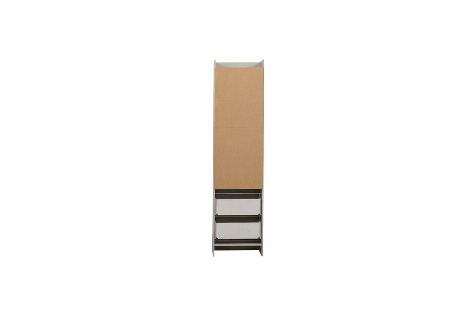 The cabinet features two drawers and four open compartments, providing plenty of storage