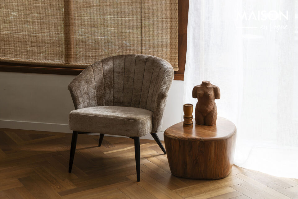 The rounded edges and vertical stripes on the side of the table create a playful look