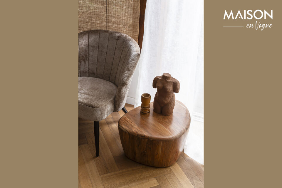 Deze karakteristieke tafel zou dan ook niet misstaan in een seventies interieur