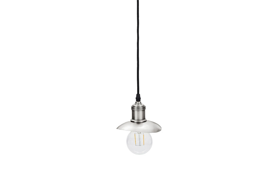 This lampshade in a brushed iron finish has a wide, low shape that directs light downwards