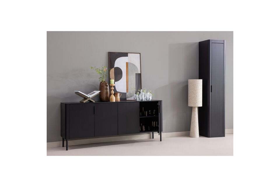 Buffet spacieux au design intemporel Fabriqué en bois de pin certifié FSC Mix Finition noir mat H