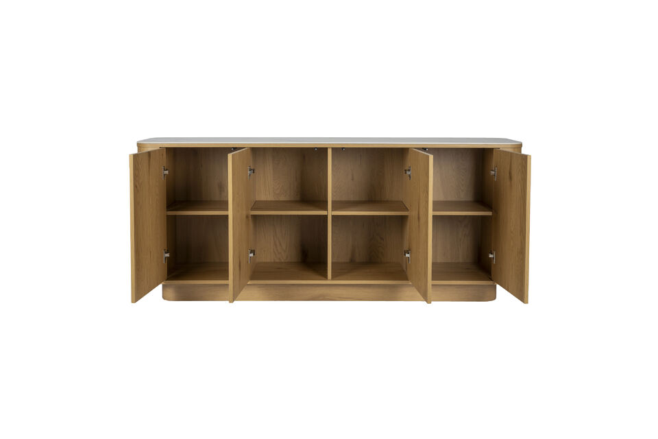 L\'association de teintes de bois naturel et d\'une surface claire et élégante crée une