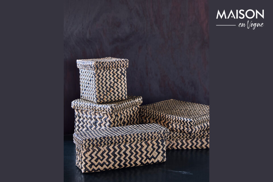 The woven material creates a structured and tactile texture, perfect for organising everyday items