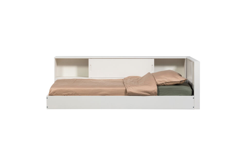 Cama de esquina moderna y atemporal Fabricada en pino con acabado blanco Incluye espacio de