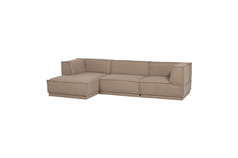 Canapé chaise longue gauche tissu teddy taupe Manu Woood