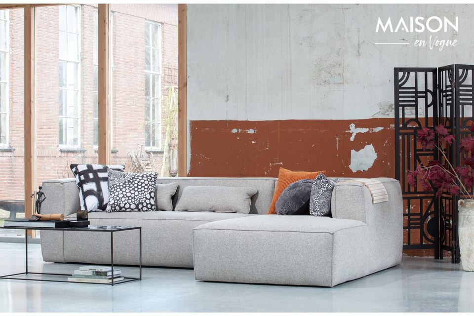 Le canapé 5 places d\'angle droit en tissu gris clair Bean confortable et robuste 85% polyester et