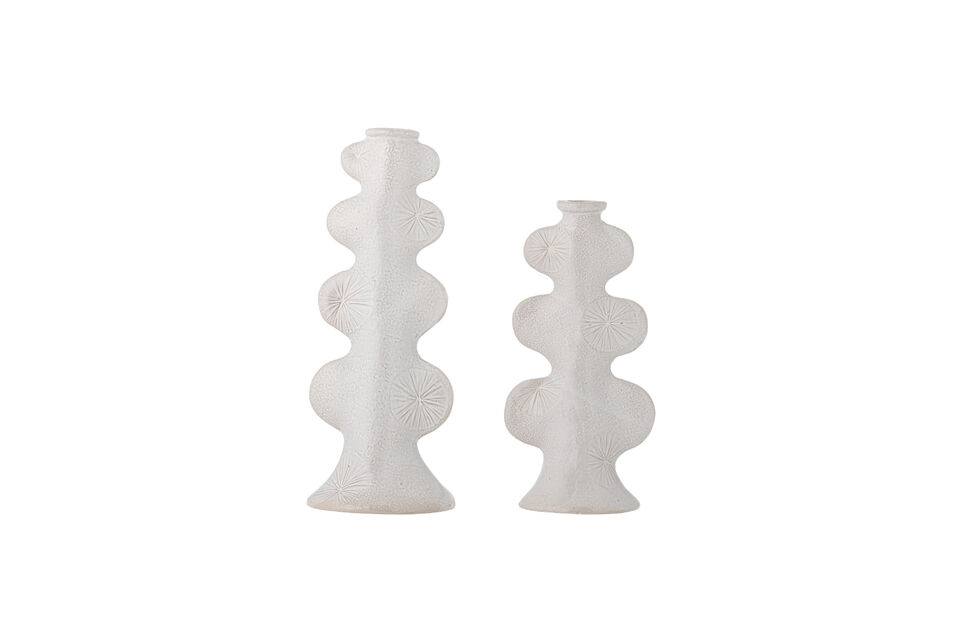 Candle holder set of 2 in white stoneware Cason Bloomingville