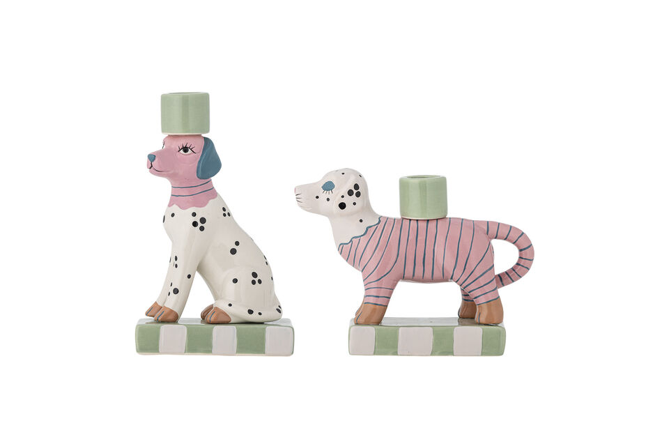 Candle Holders (Set of 2) in Rose Stoneware Doglie Bloomingville