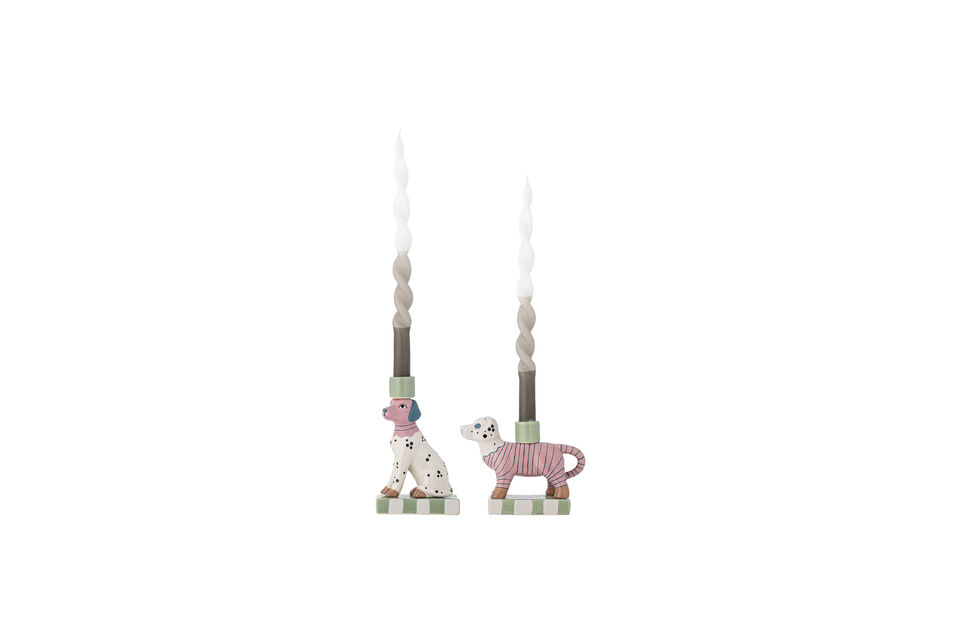 They are made of stoneware and stand on green and white checkered bases