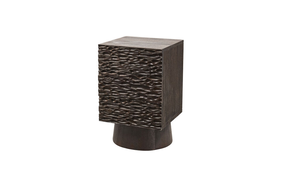 Carved nightstand mango wood walnut Crumble Woood