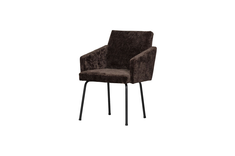 Chaise de salle à manger avec accoudoirs chenille 3D brun foncé MOUNT Woood