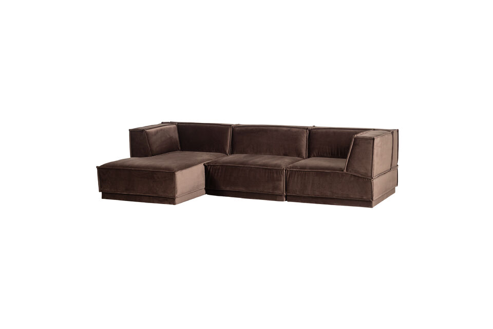 Chaise longue bank links velvet bruin Manu Woood