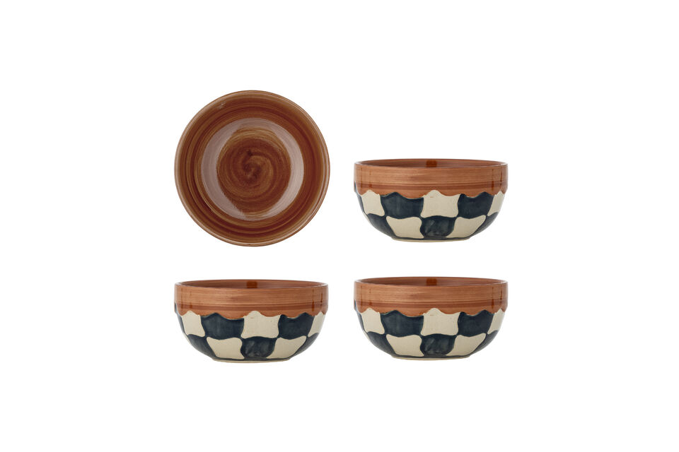 Ciotola Ø14 cm in gres multicolore (Set di 4) Check Bloomingville