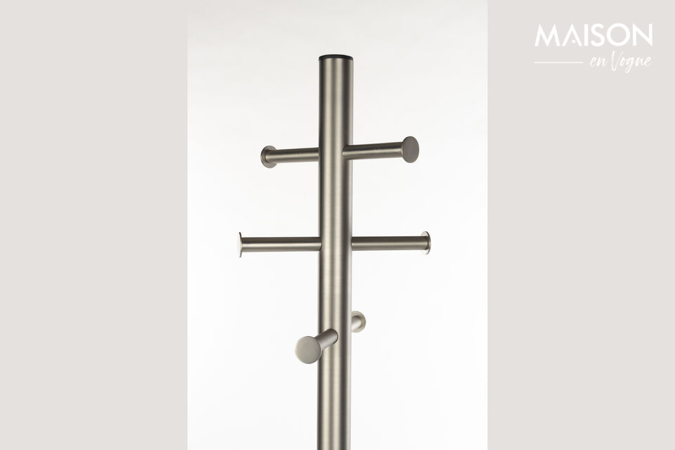 This coat rack is made of brushed chrome