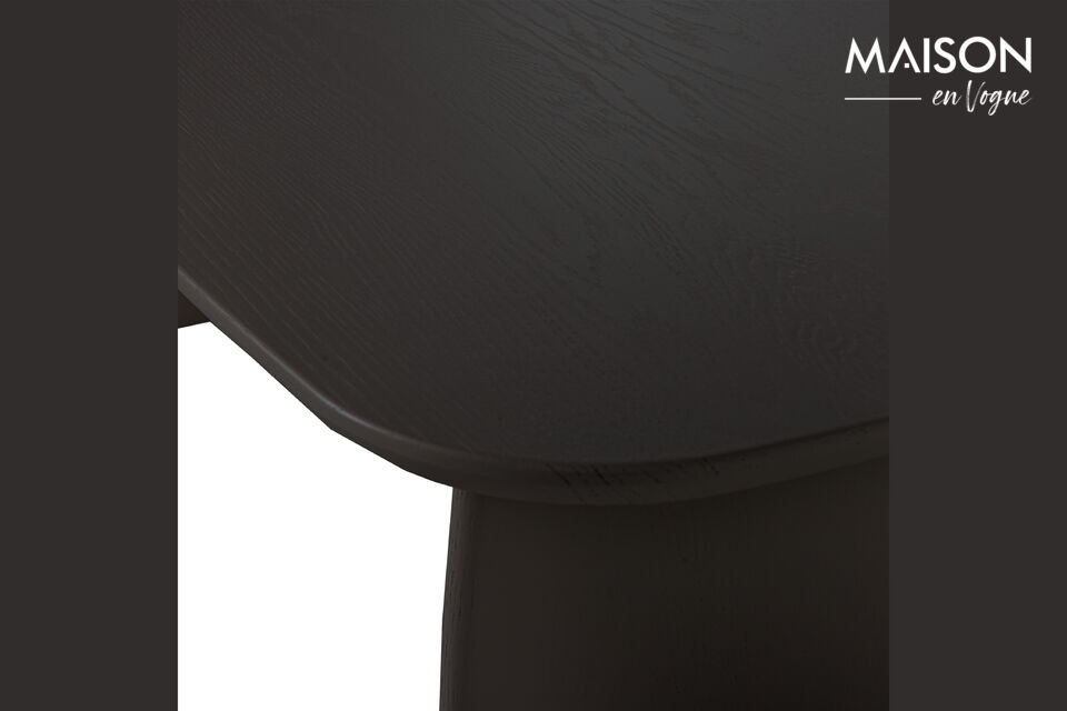 The coffee table is made of oak with a blacknight finish