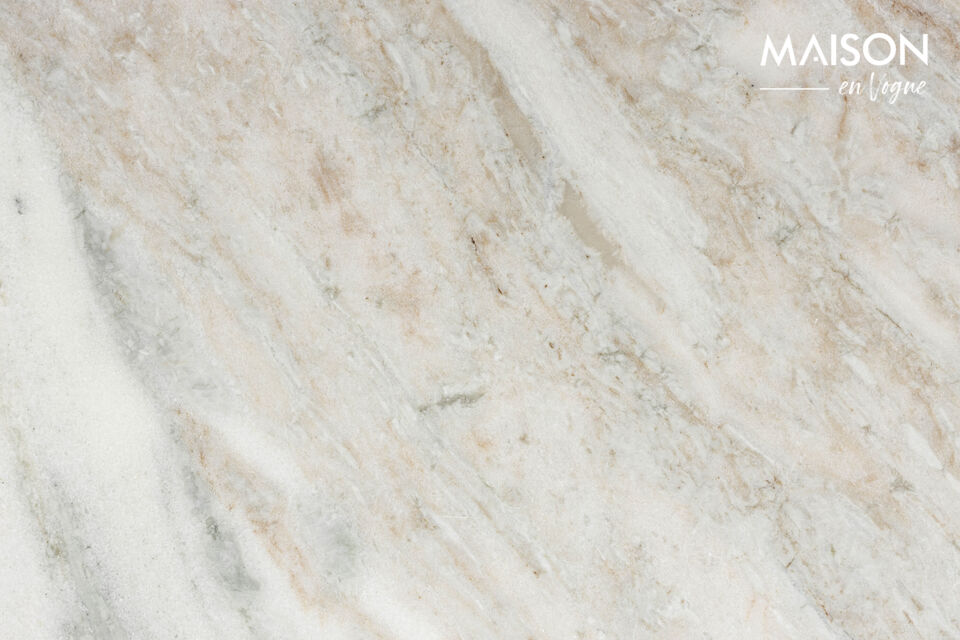 A round marble top is set into the upper surface of the table