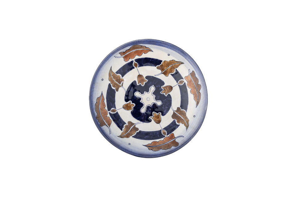La coupe sur pied Myrna de Bloomingville est décorée d\'un motif captivant de cercles d\'un bleu