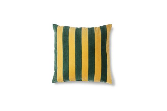 Coussin Voulon en velours rayé vert et moutarde