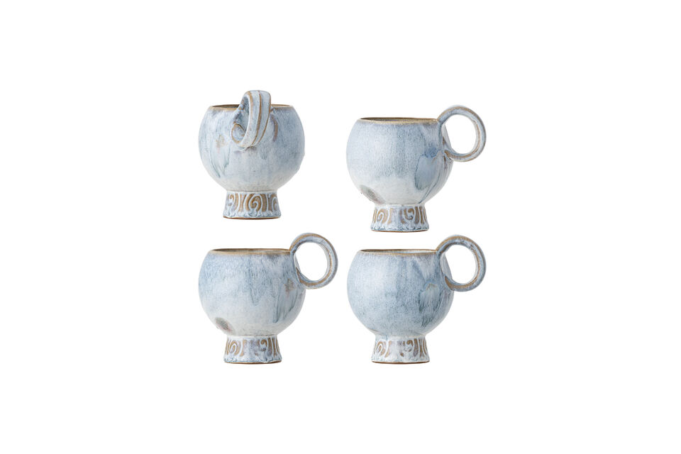 Cup Set of 4 in Blue Stoneware Avonlea Bloomingville