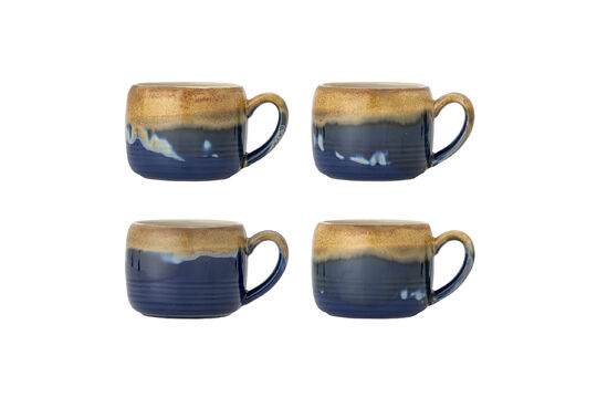 Cup set of 4 in blue stoneware Sheen Clipped