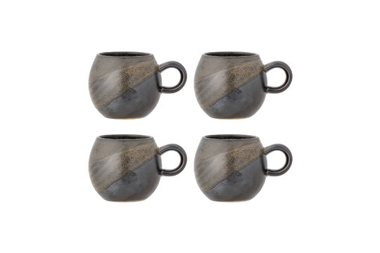 Cup set of 4 in brown stoneware Paula Clipped