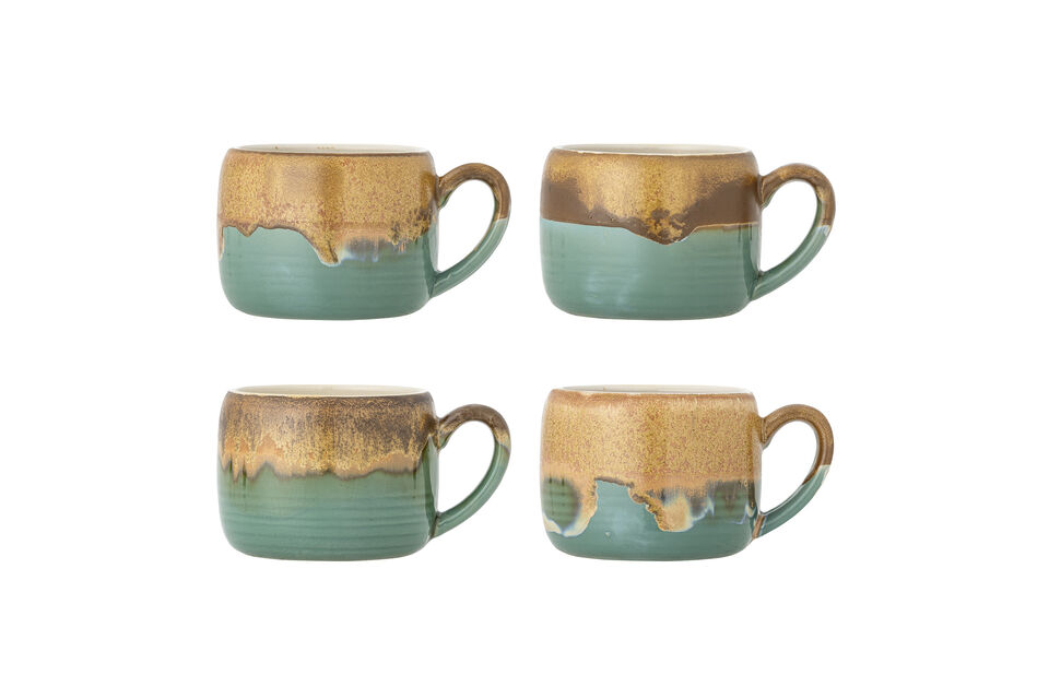 Cup set of 4 in green stoneware Sheen Bloomingville